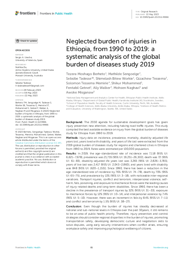 (PDF) Neglected burden of injuries in Ethiopia, from 1990 to 2019: a ...