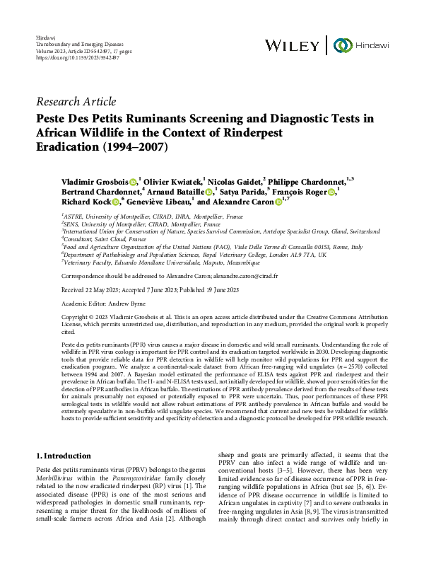 (PDF) Peste Des Petits Ruminants Screening and Diagnostic Tests in ...