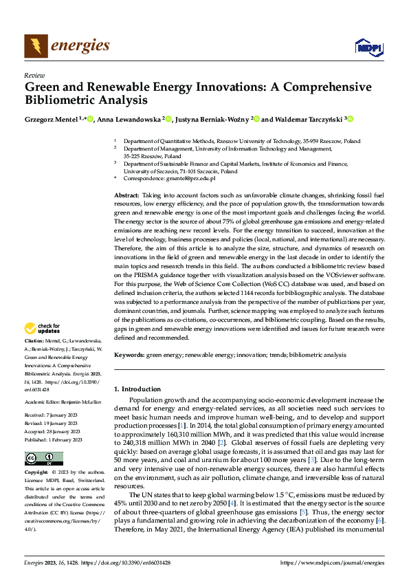 (PDF) Green and Renewable Energy Innovations: A Comprehensive ...