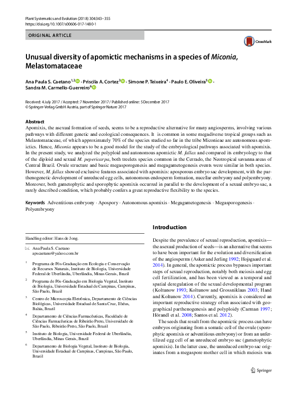 (PDF) Unusual diversity of apomictic mechanisms in a species of Miconia ...