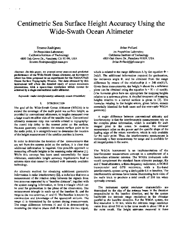 (PDF) Centimetric sea surface height accuracy using the Wide-Swath ...