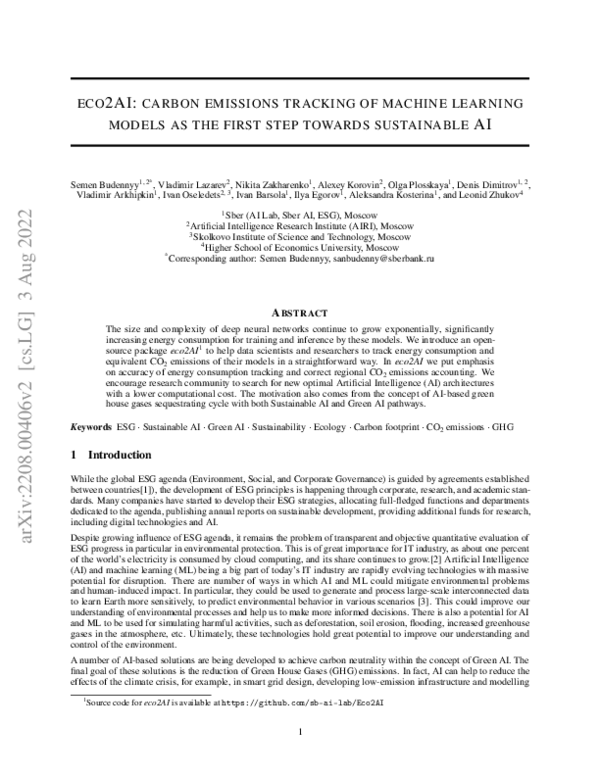 (PDF) Eco2AI: carbon emissions tracking of machine learning models as ...