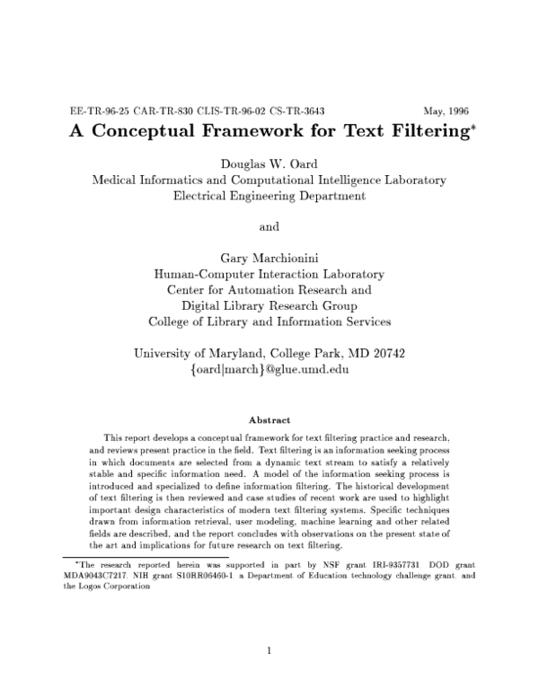 (PDF) A Conceptual Framework for Text Filtering
