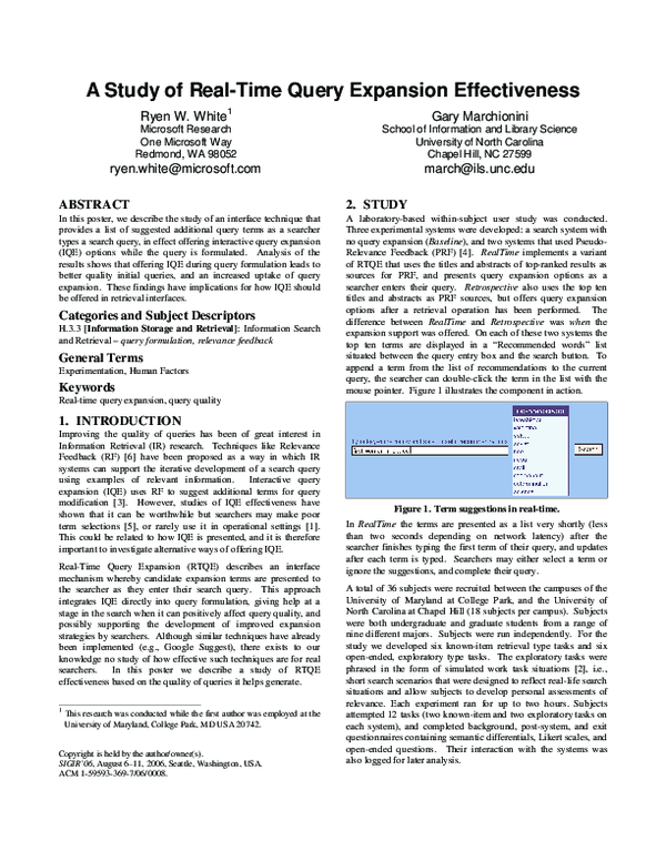 (PDF) A study of real-time query expansion effectiveness