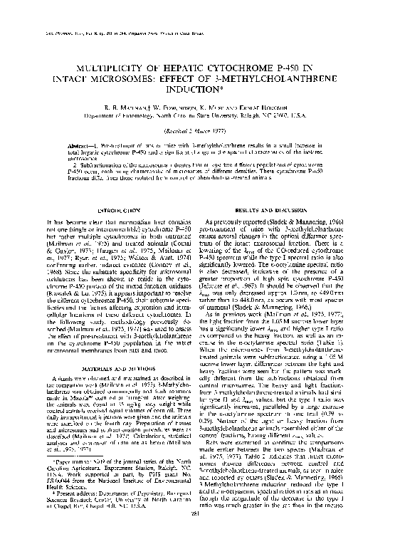 (PDF) Multiplicity of hepatic cytochrome P-450 in intact microsomes ...