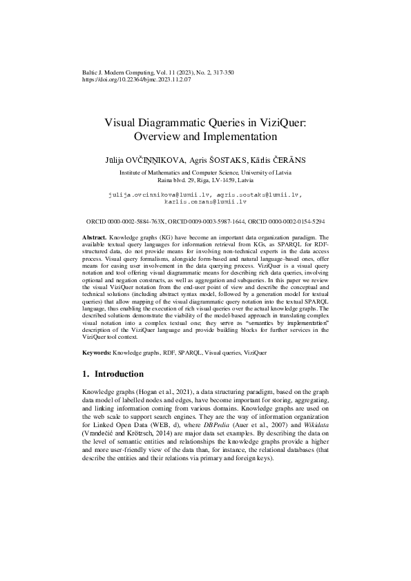 (PDF) Visual Diagrammatic Queries in ViziQuer: Overview and Implementation