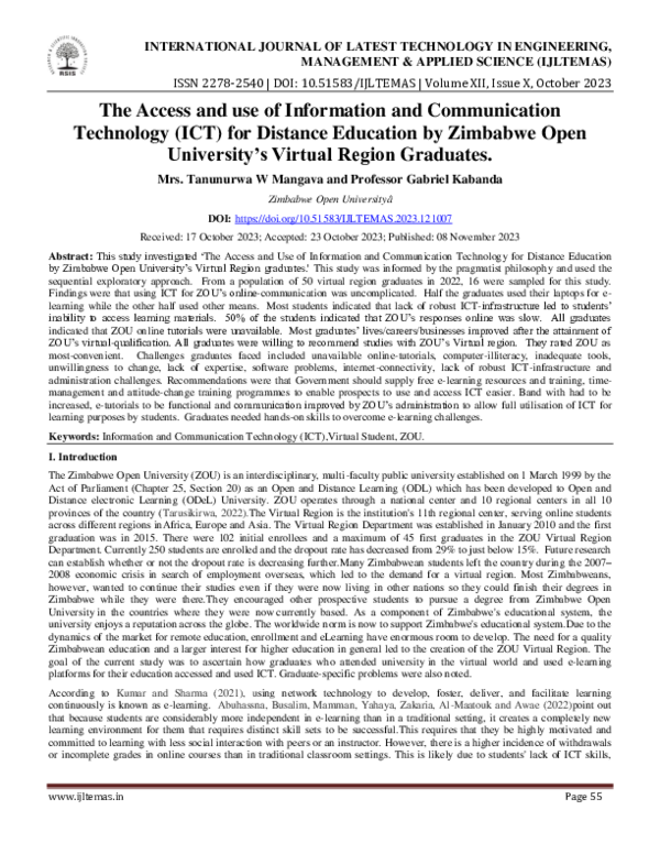 (PDF) The Access and use of Information and Communication Technology ...