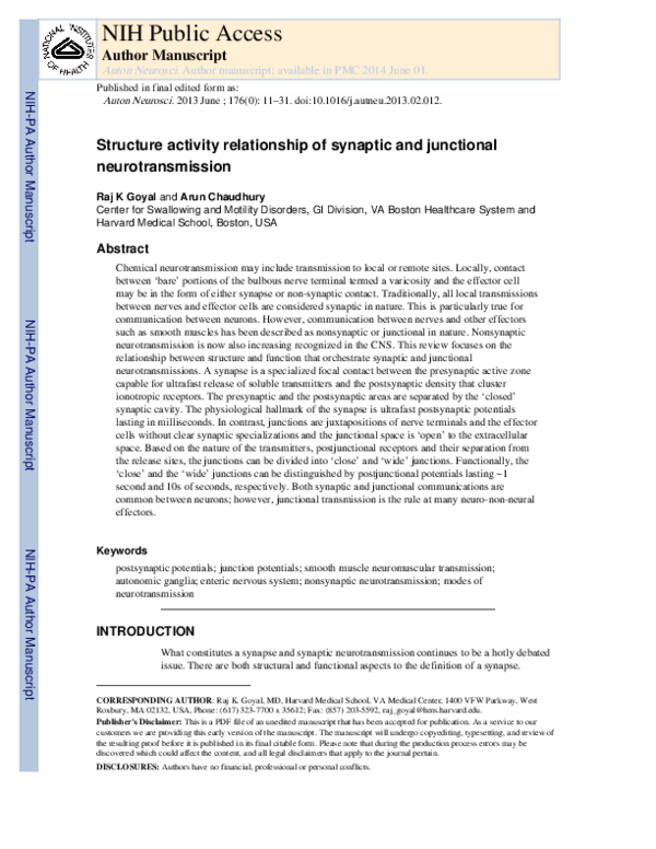 (PDF) Structure activity relationship of synaptic and junctional ...