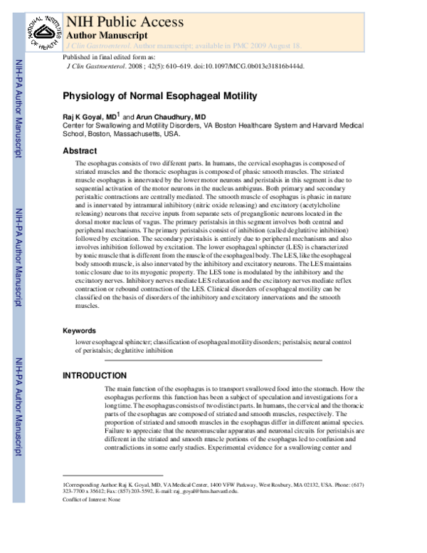 (PDF) Physiology of Normal Esophageal Motility