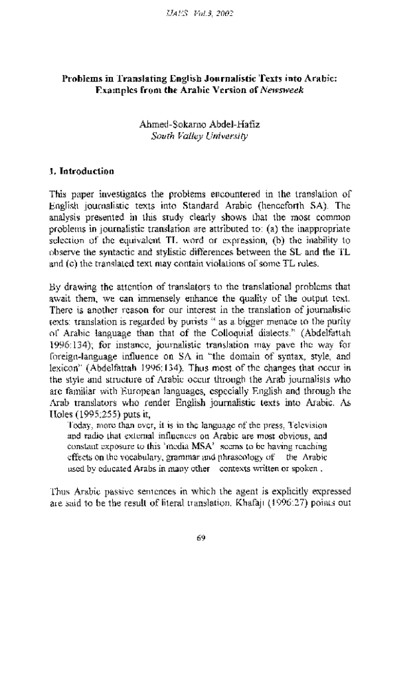 (PDF) Problems in Translating English Journalistic Texts into Arabic ...