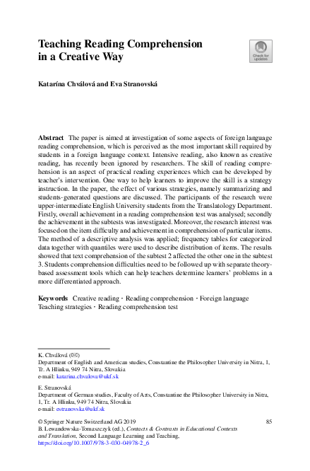 (PDF) Teaching Reading Comprehension in a Creative Way