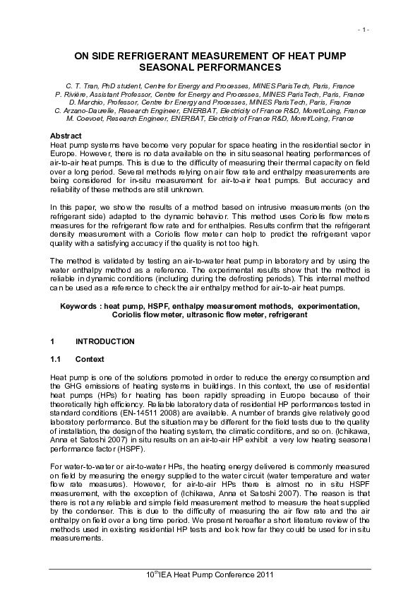 (PDF) On side refrigerant measurement of heat pump seasonal performances