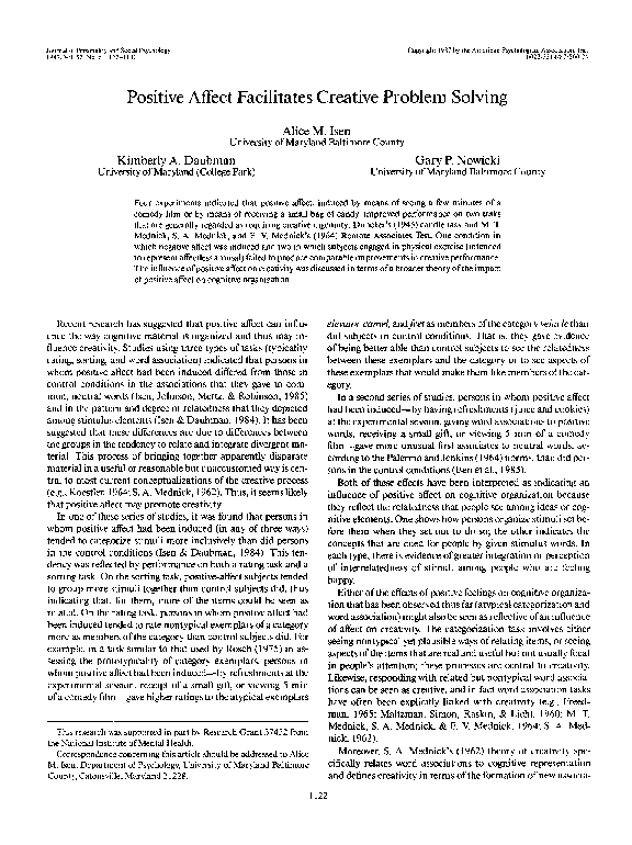 (PDF) Positive affect facilitates creative problem solving