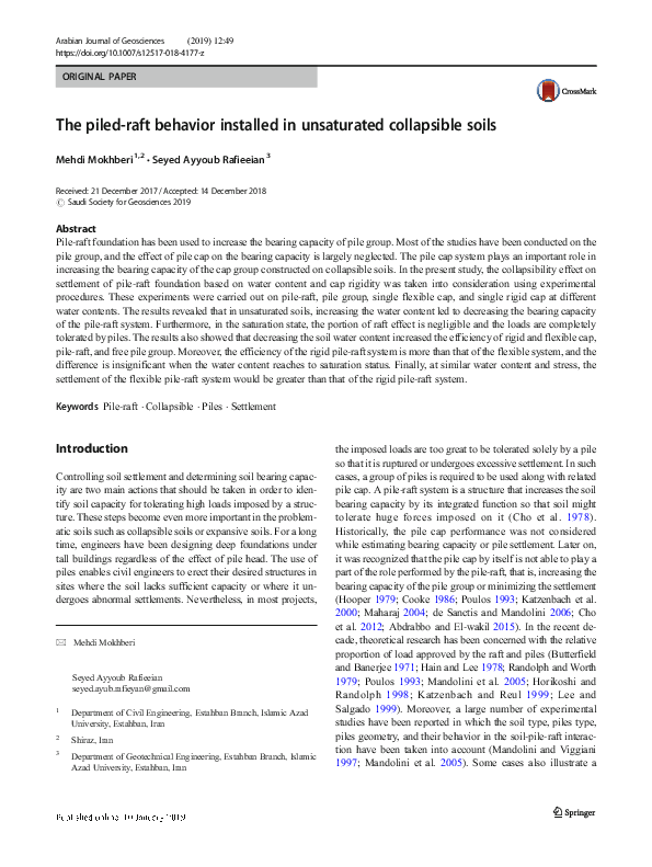 (PDF) The piled-raft behavior installed in unsaturated collapsible soils
