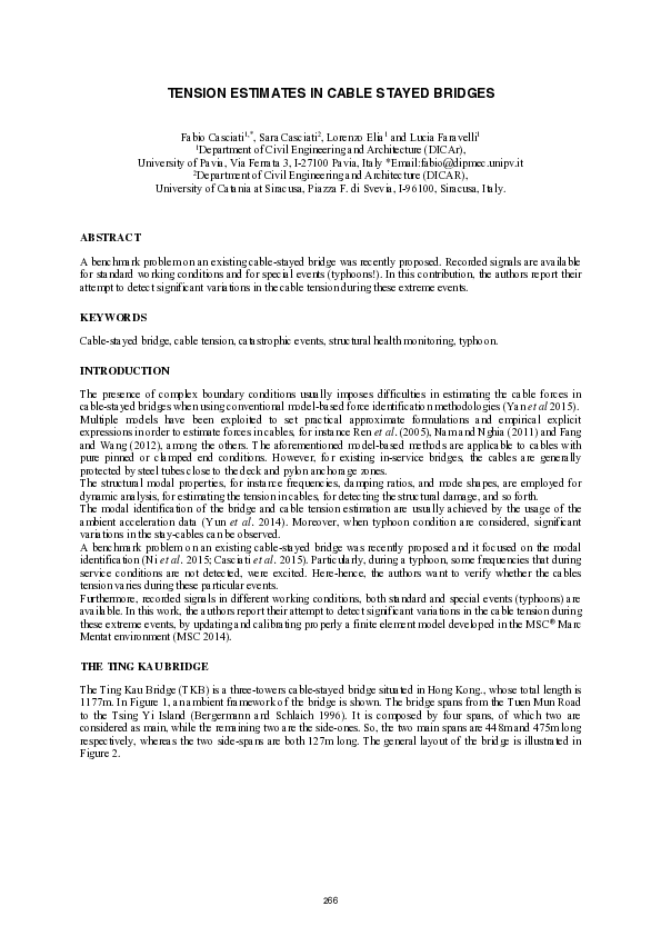 (PDF) Tension estimates in cable stayed bridges