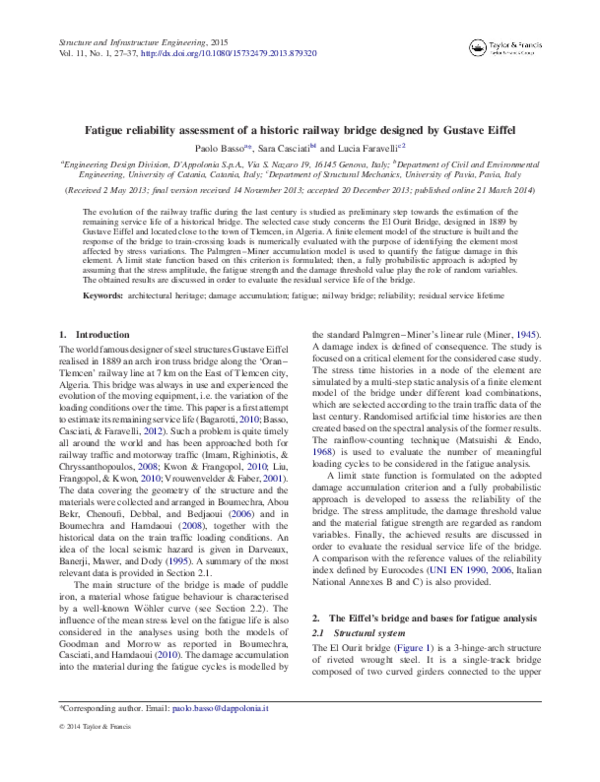 (PDF) Fatigue reliability assessment of a historic railway bridge ...