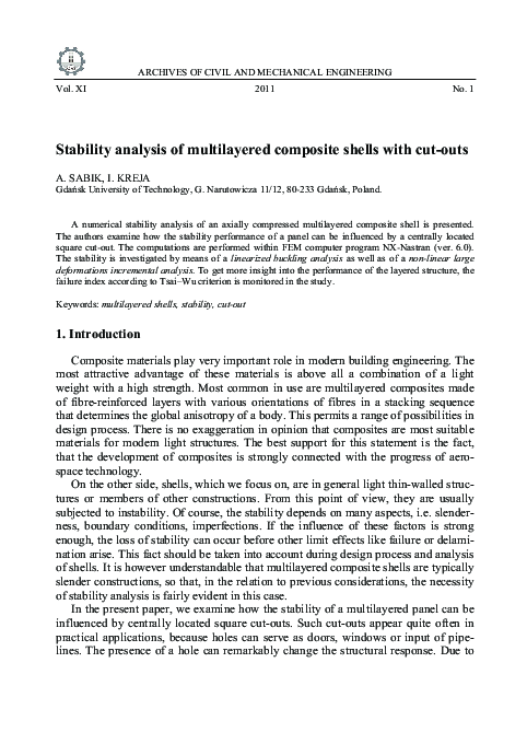 (PDF) Stability analysis of multilayered composite shells with cut-outs