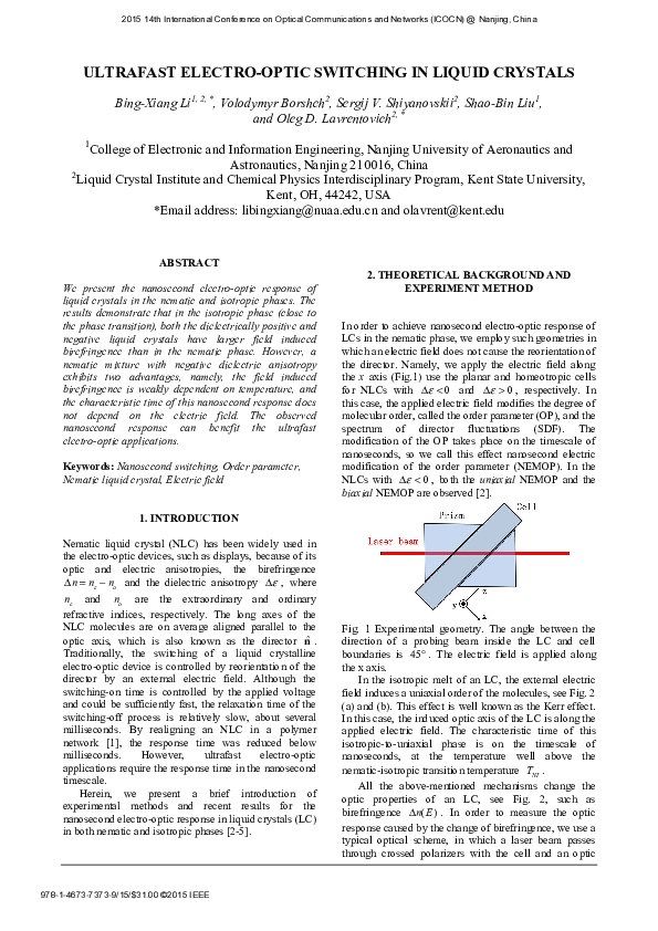 (PDF) Ultrafast electro-optic switching in liquid crystals