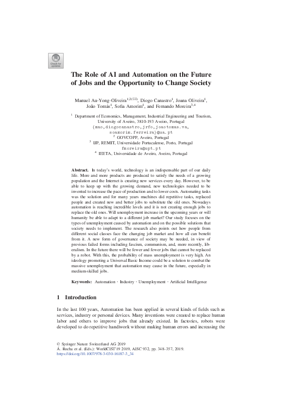 (PDF) The Role of AI and Automation on the Future of Jobs and the ...
