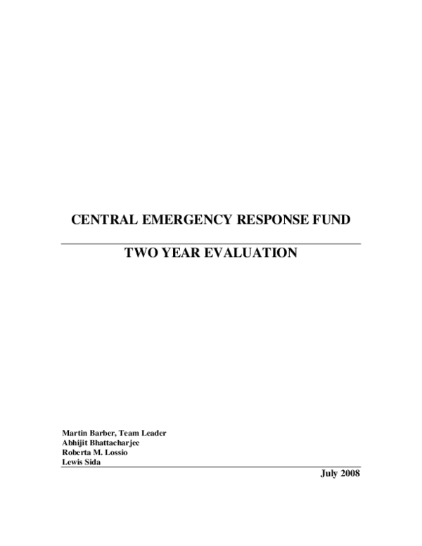 (PDF) Central Emergency Response Fund: Two Year Evaluation