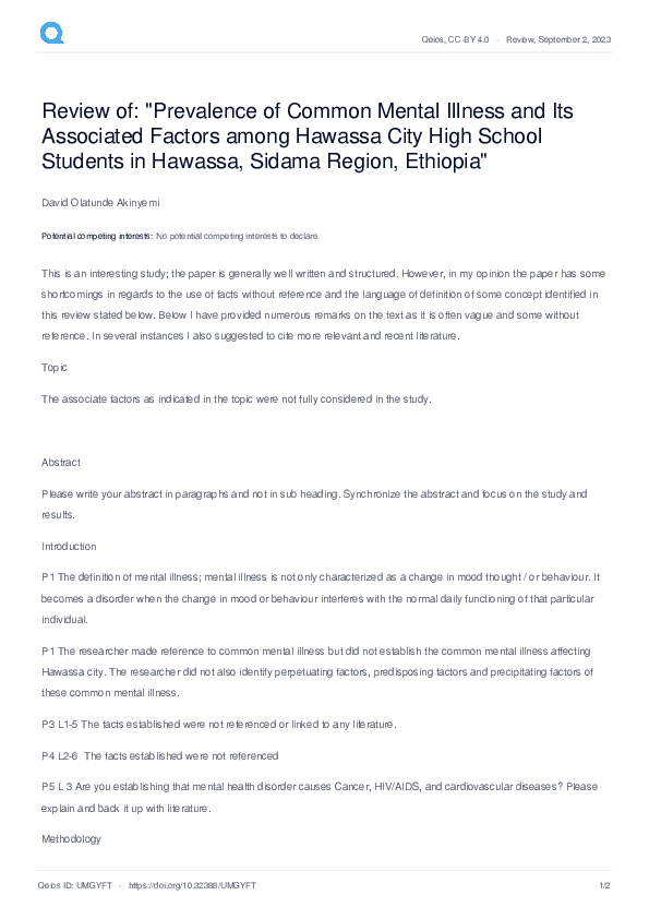 (PDF) Review of: "Prevalence of Common Mental Illness and Its ...