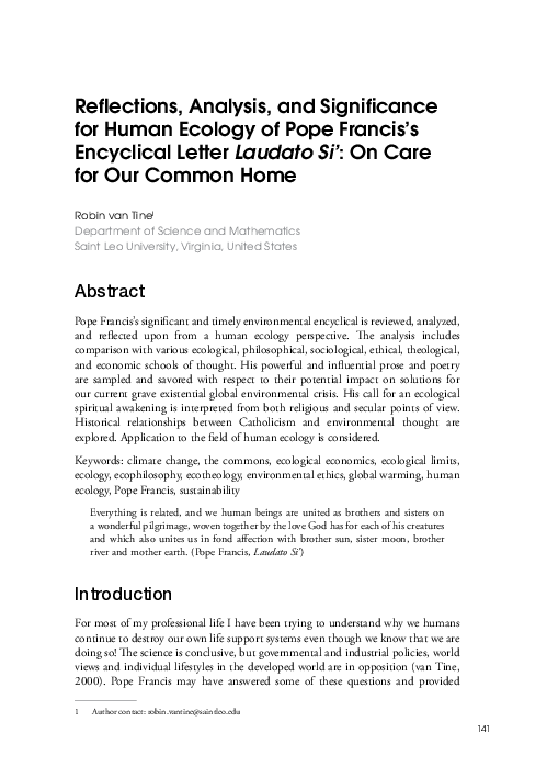 (PDF) Reflections, Analysis, and Significance for Human Ecology of Pope ...