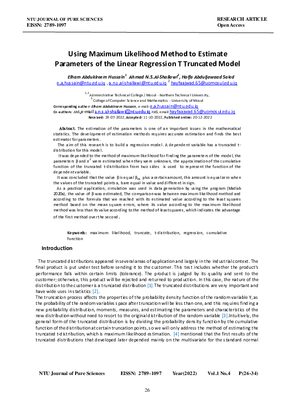 (PDF) Using Maximum Likelihood Method to Estimate Parameters of the ...