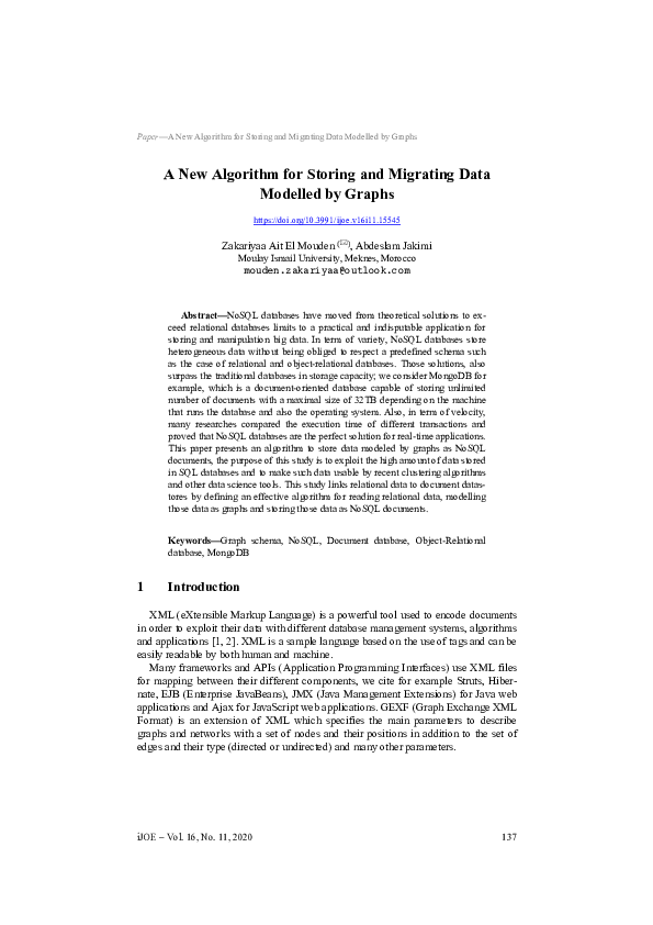 (PDF) A New Algorithm for Storing and Migrating Data Modelled by Graphs