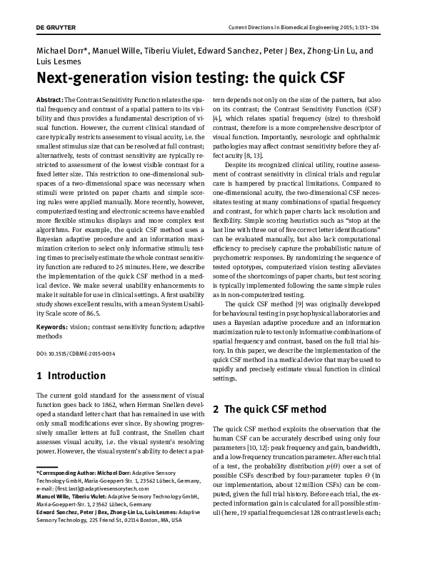 (PDF) Next-generation vision testing: the quick CSF