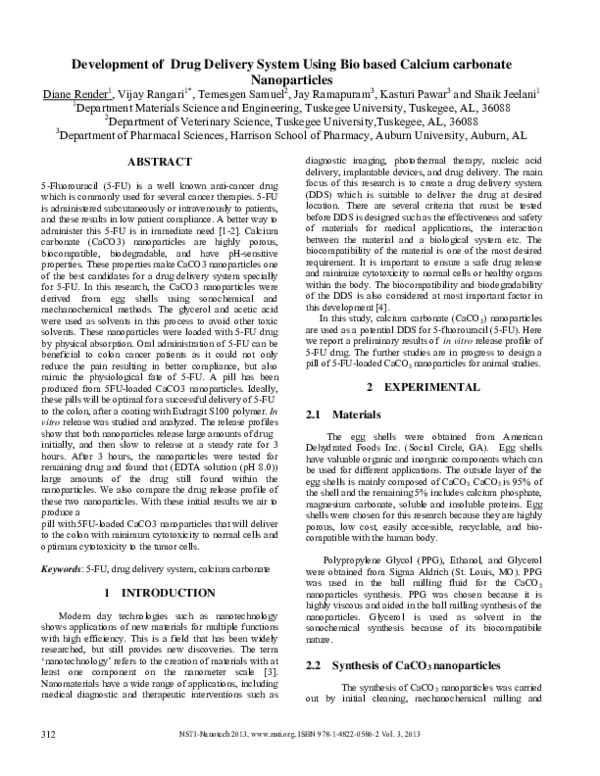 (PDF) Development of Drug Delivery System Using Bio based Calcium ...
