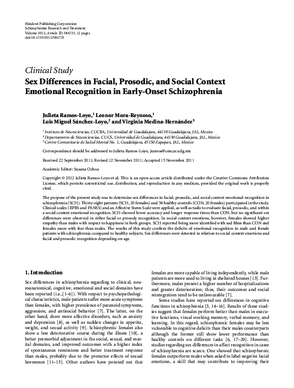 (PDF) Sex Differences in Facial, Prosodic, and Social Context Emotional ...
