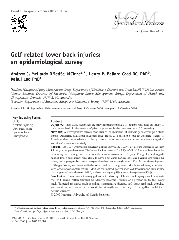 (PDF) Golf-related lower back injuries: an epidemiological survey