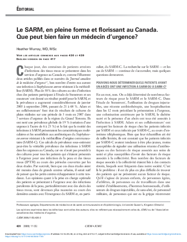 (PDF) Le SARM, en pleine forme et florissant au Canada. Que peut bien ...