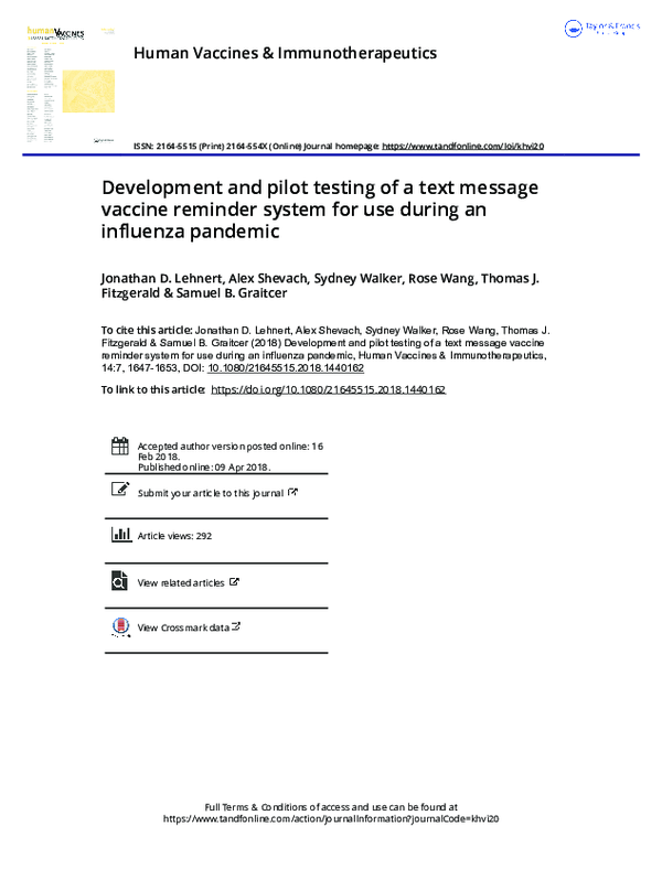 (PDF) Development and pilot testing of a text message vaccine reminder ...
