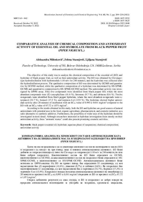 (PDF) Comparative analysis of chemical composition and antioxidant ...