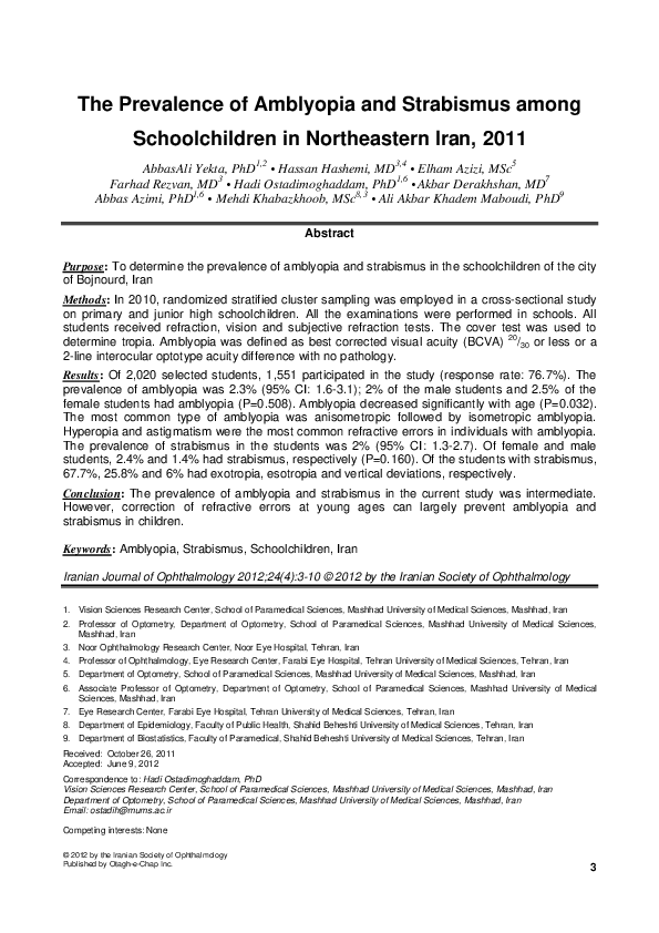 (PDF) The Prevalence of Anisometropia, Amblyopia and Strabismus in ...
