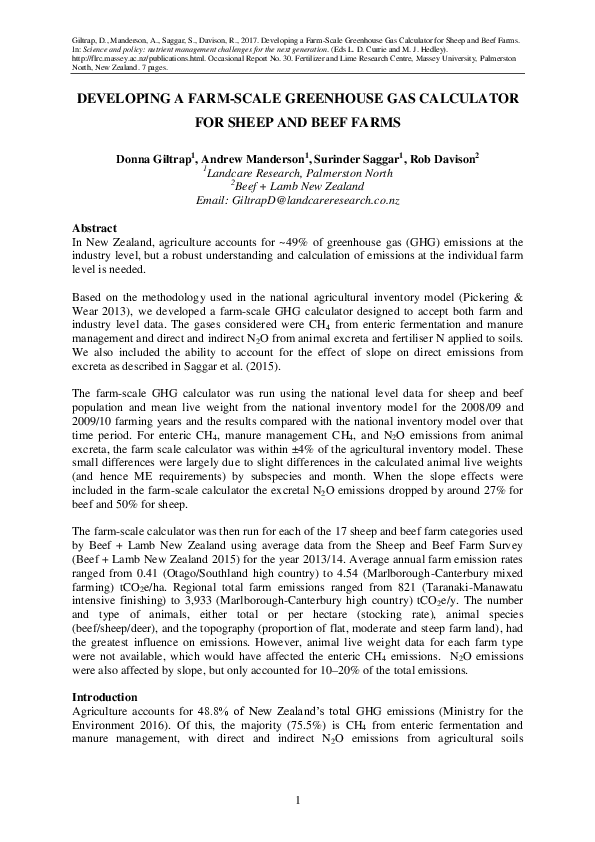 (PDF) Developing a Farm-Scale Greenhouse Gas Calculator for Sheep and ...