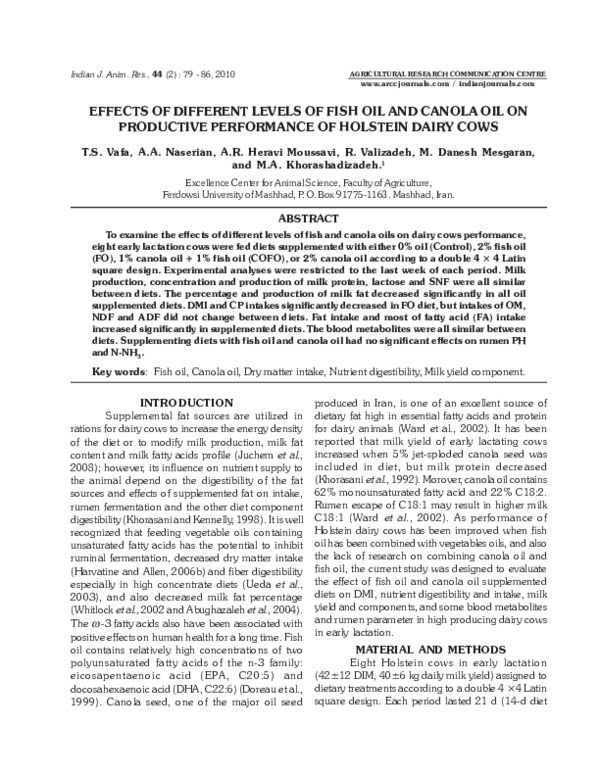 (PDF) Effects of Different Levels of Fish Oil and Canola Oil on in ...