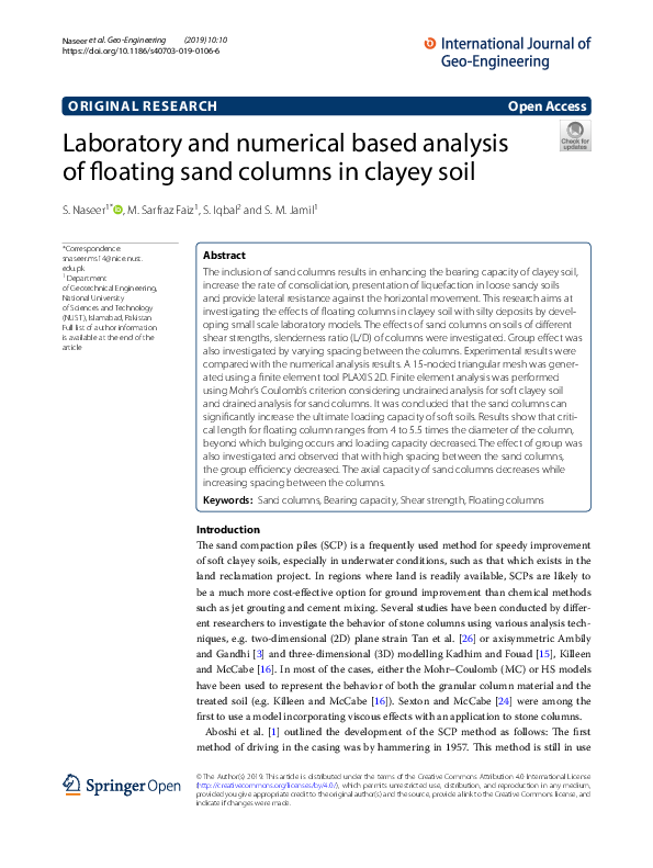 (PDF) Laboratory and numerical based analysis of floating sand columns ...