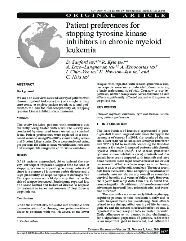 (PDF) Patient Preferences for Stopping Tyrosine Kinase Inhibitors in ...