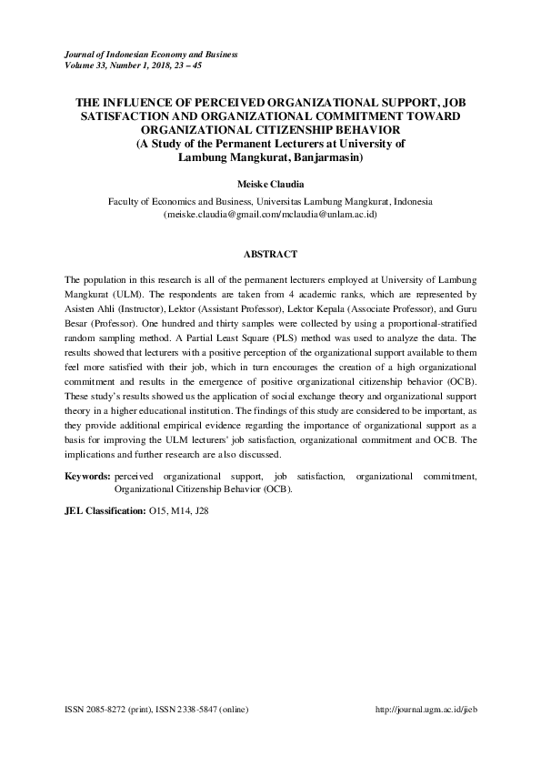 (PDF) THE INFLUENCE OF PERCEIVED ORGANIZATIONAL SUPPORT, JOB ...