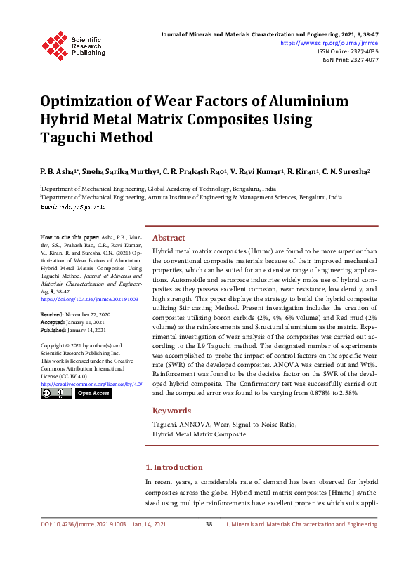 (PDF) Optimization of Wear Factors of Aluminium Hybrid Metal Matrix ...