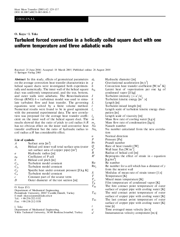 (PDF) Turbulent forced convection in a helically coiled square duct ...