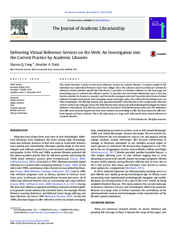 (PDF) Delivering Virtual Reference Services on the Web: An ...