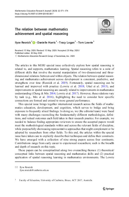 (PDF) The relation between mathematics achievement and spatial reasoning