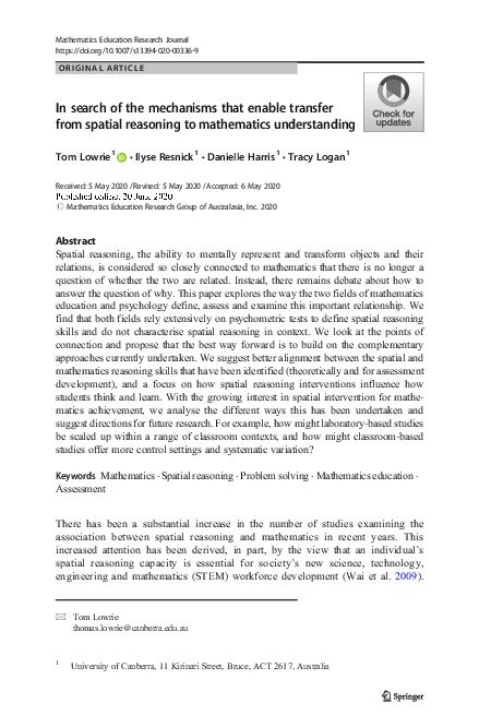 (PDF) In search of the mechanisms that enable transfer from spatial ...