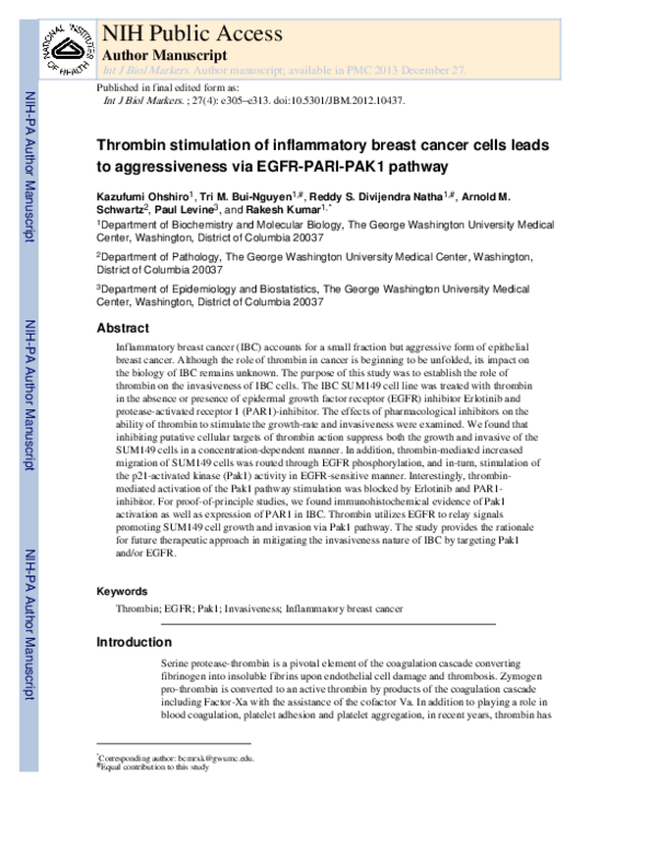 (PDF) Thrombin stimulation of inflammatory breast cancer cells leads to ...