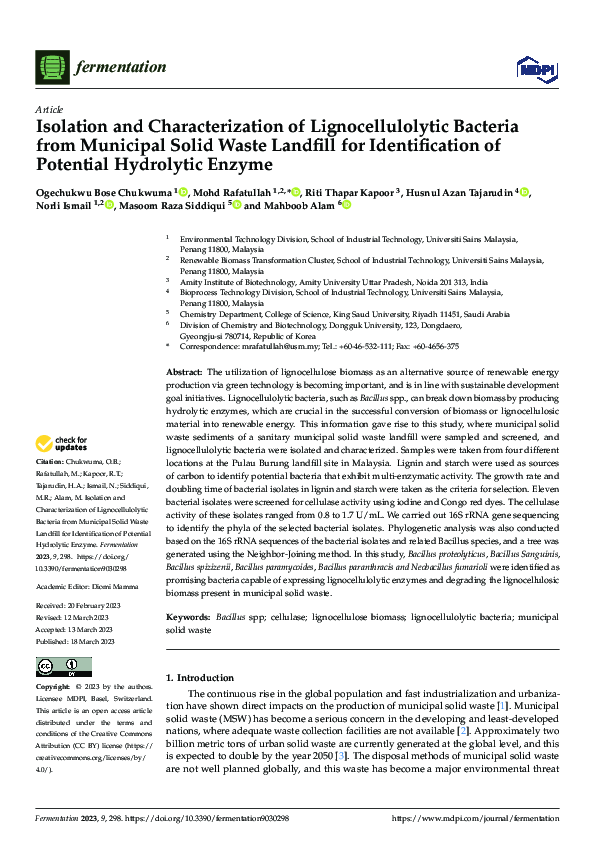 (PDF) Isolation and Characterization of Lignocellulolytic Bacteria from ...