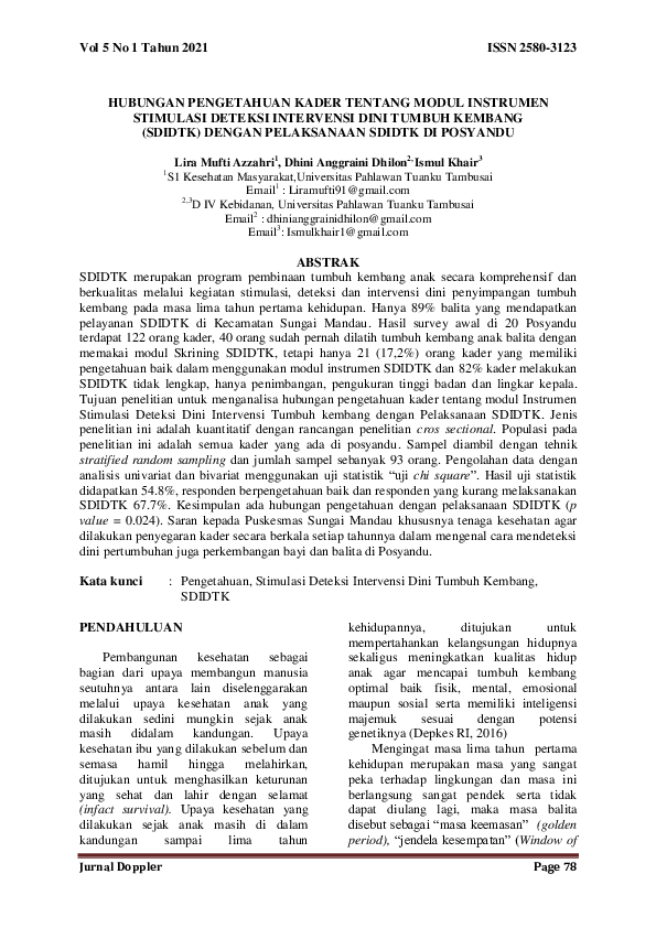 (PDF) Hubungan Pengetahuan Kader Tentang Modul Instrumen Stimulasi ...
