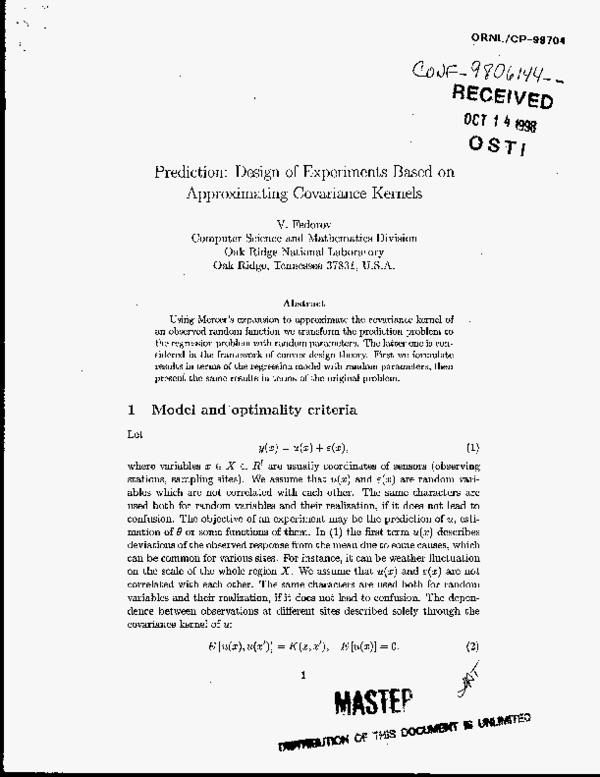 (PDF) Prediction: Design of experiments based on approximating ...